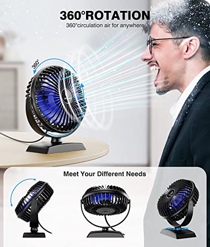 JZCreater USB Desk Fan - 360° Rotating, Quiet, 3 Speeds, Compact