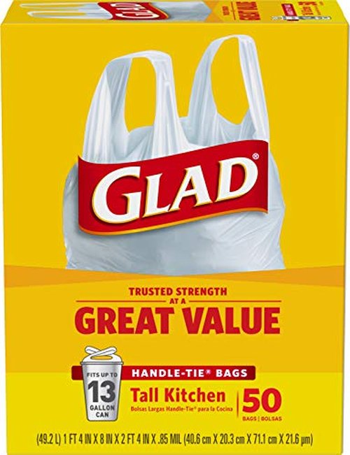 Glad Tall Handle-Tie Kitchen Trash Bags - 13 Gallon - 50 Count - 4 Pack (Packaging May Vary)
