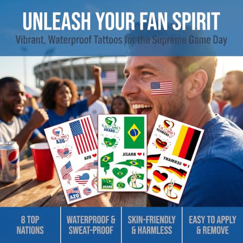 World Cup 2026 England Temporary Soccer Tattoos 10-Pack Waterproof