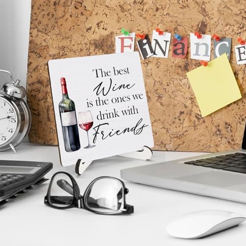 5x5 Inch Wooden Wine Decor Sign for Home Bar & Desk