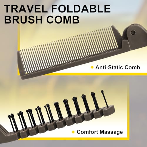 Qjaiune 3 Pack Foldable Travel Hair Brush Anti-Static Portable Pocket Comb