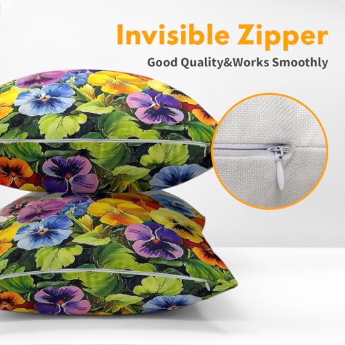 Spring Decorative Pillow Covers, 18x18 Inch Set of 2 - Pansy & Butterfly