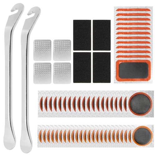 66PCS Bike Tire Repair Kit - Bike Tire Patch Kit with 56 Vulcanizing Patches, 2 Premium Stainless Steel Levers,Tools Inner Tube for Mountain Bike Accessories BMX Road Bicycle Ebike Scooter