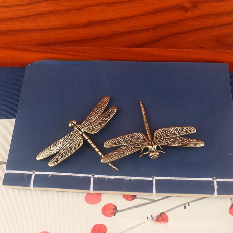 Brass Dragonfly Statues - 2pcs Decorative Animal Figurines