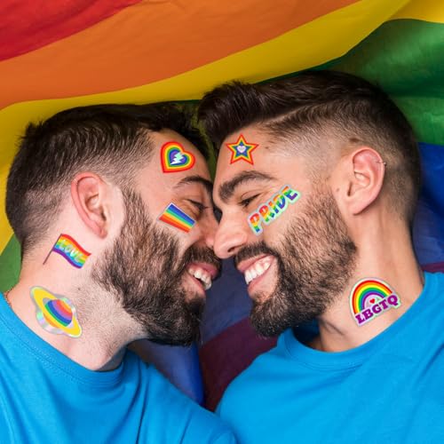 Glitter Pride Temporary Tattoos 120 Pcs LGBT Rainbow Metallic Fake Tattoos