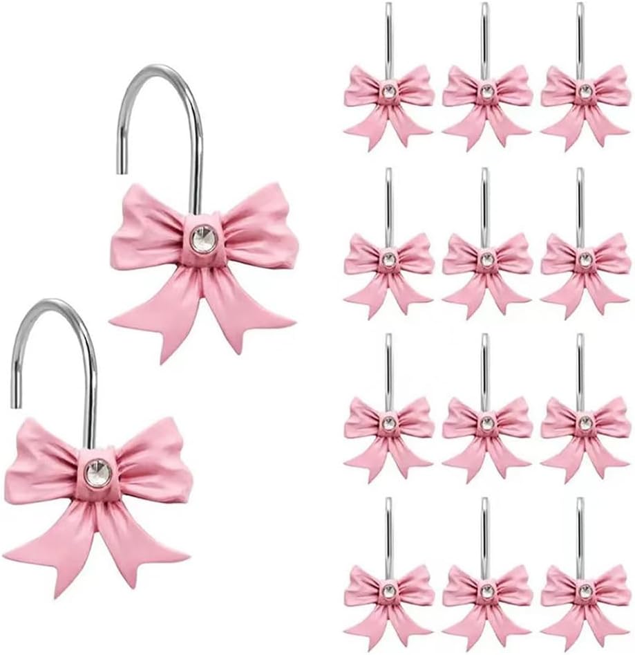 Skiennix Decorative Shower Curtain Hooks - Rust Resistant Bow Tie Design | Pack of 12 for Stylish Bathrooms