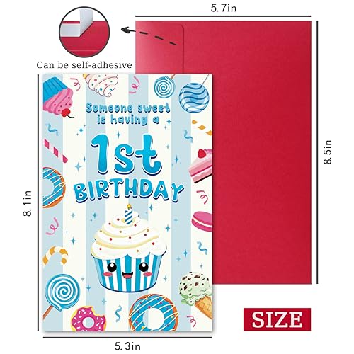 Happy 1st Birthday Card for Baby Boy with Cupcake Theme
