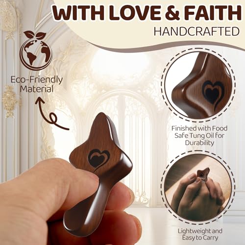 Handmade Olive & Walnut Wood Pocket Cross for Prayer & Stress Relief