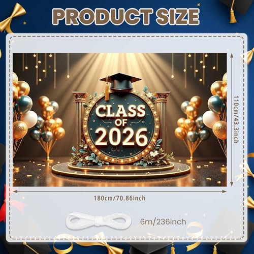Class of 2026 Graduation Backdrop | Black Gold Photo Props