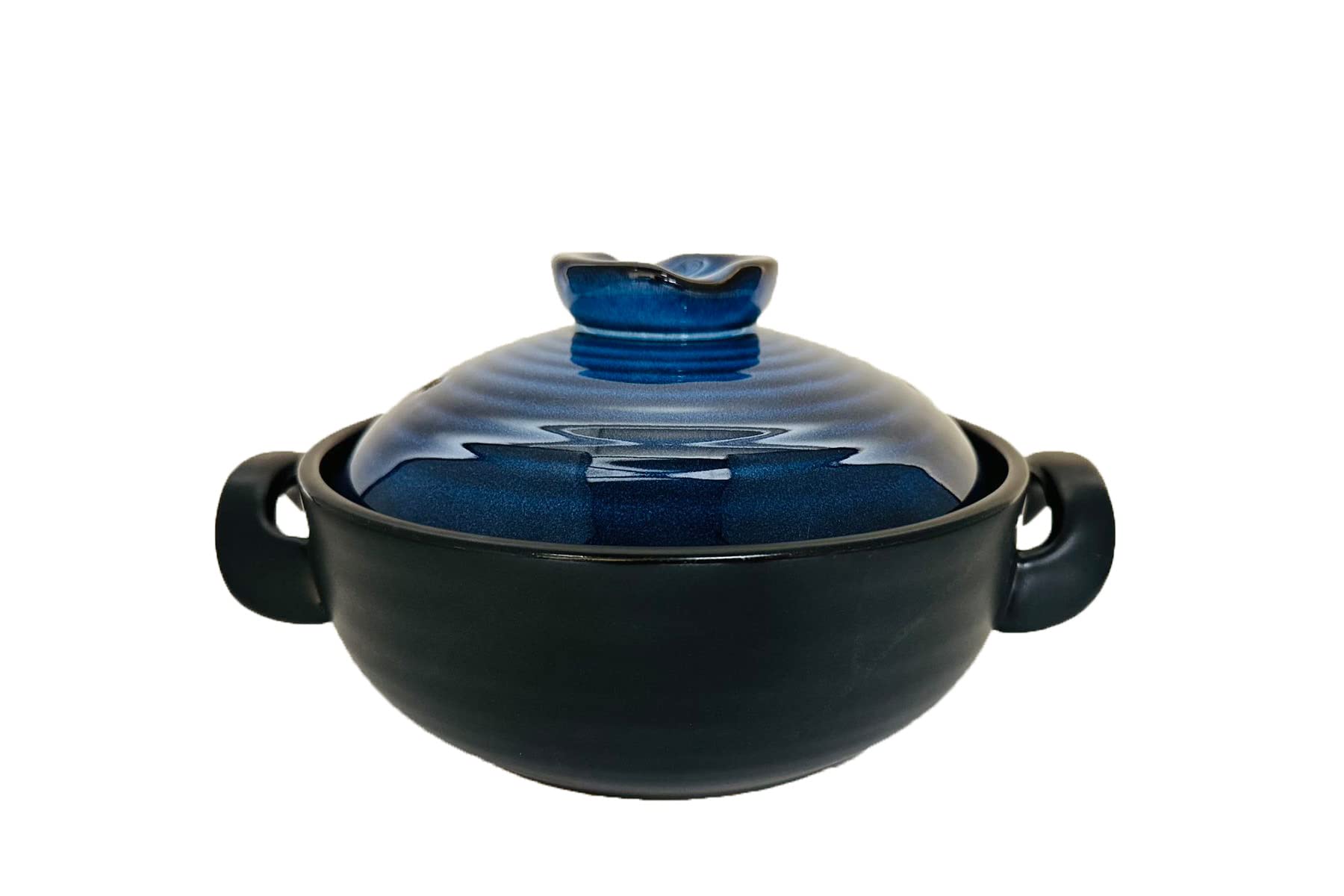 Lake Tian Ceramic/Clay Cooking Pot, Japanese Donabe, Chinese Casserole/Earthen Pot Cookware Stew Pot Stockpot with Lid Small Steam, Blue, 2.6QT