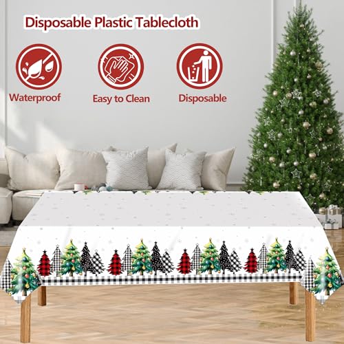 Christmas Disposable Plastic Tablecloth 54x108 Inch - Tree Pattern, 2 Pack