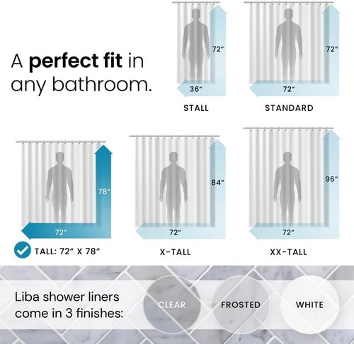LiBa Bathroom Shower Curtain - Waterproof Plastic Shower Curtain Premium PEVA Non-Toxic Shower with Rust Proof Grommets Clear 8G Heavy Duty Bathroom Accessories 72x78