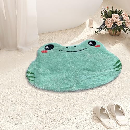 Green Frog Bath Mat, 18" x 30" Non-Slip Soft Plush Kawaii Bathroom Rug