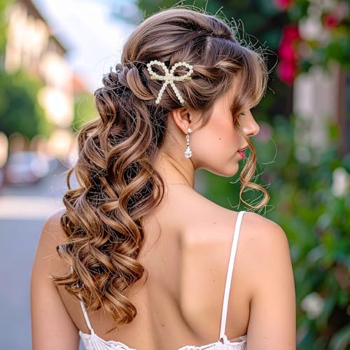 Nogeqi 6PCS Pearl Bow Hair Clips Elegant Non-Slip Barrette Accessories