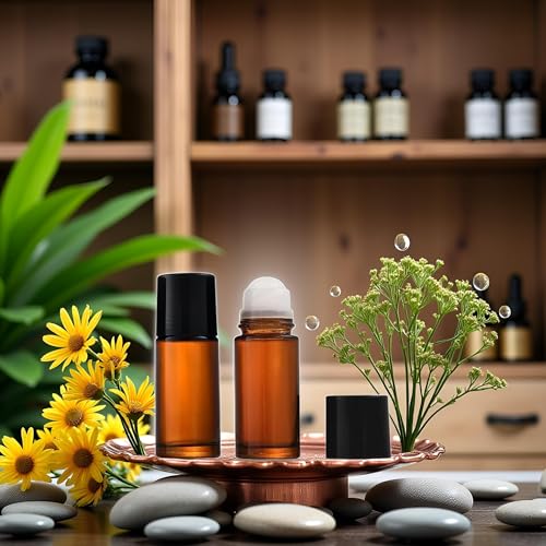 Brown Glass Essential Oil Roller Bottles 30ml Refillable Roll On 2Pcs