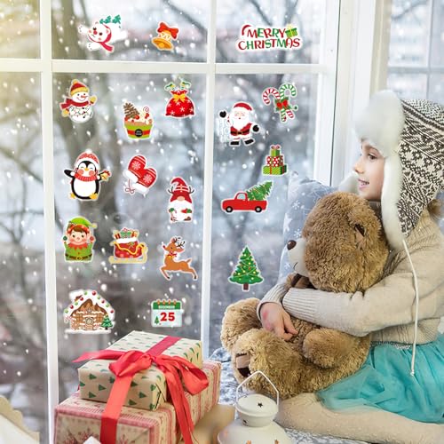 25 Pcs Christmas Window Gel Clings - Festive Holiday Decor