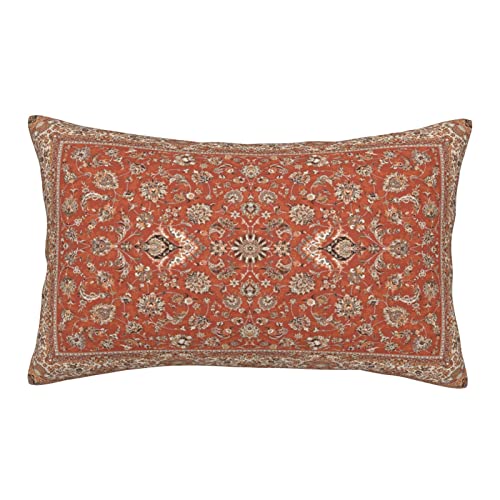 Terracotta Persian Carpet Lumbar Pillow Cover - 12x20 Inches