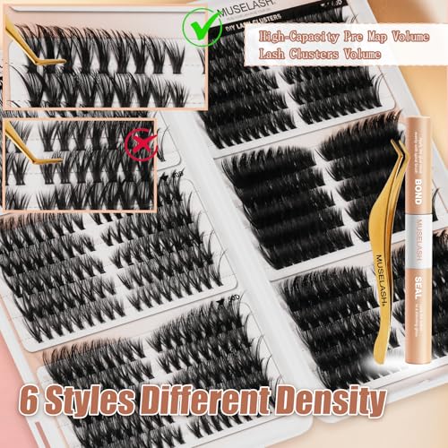 Muselash DIY Lash Clusters Kit 530pcs Pre-Mapped Wispy Eyelash Extensions