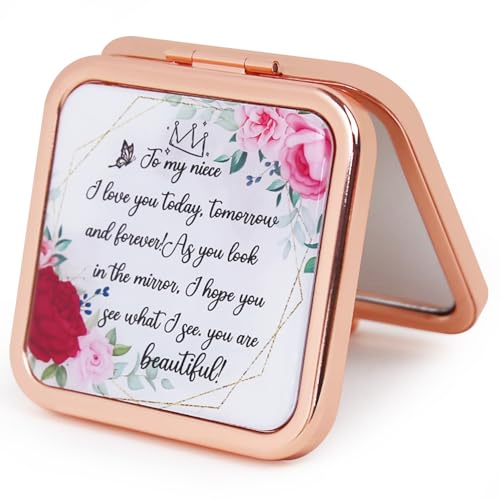 Pocket Mirror for Women, Rosegold Square 2.8”×2.8” Metal Frame