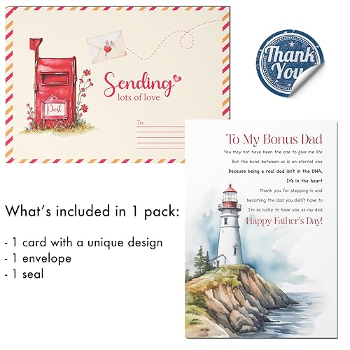 Heartfelt Father's Day Card for Bonus Dad with Seal & Envelope