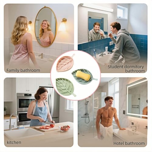 Leaf-Shaped Soap Dish Set - 2-Tier Wall-Mounted Organizer