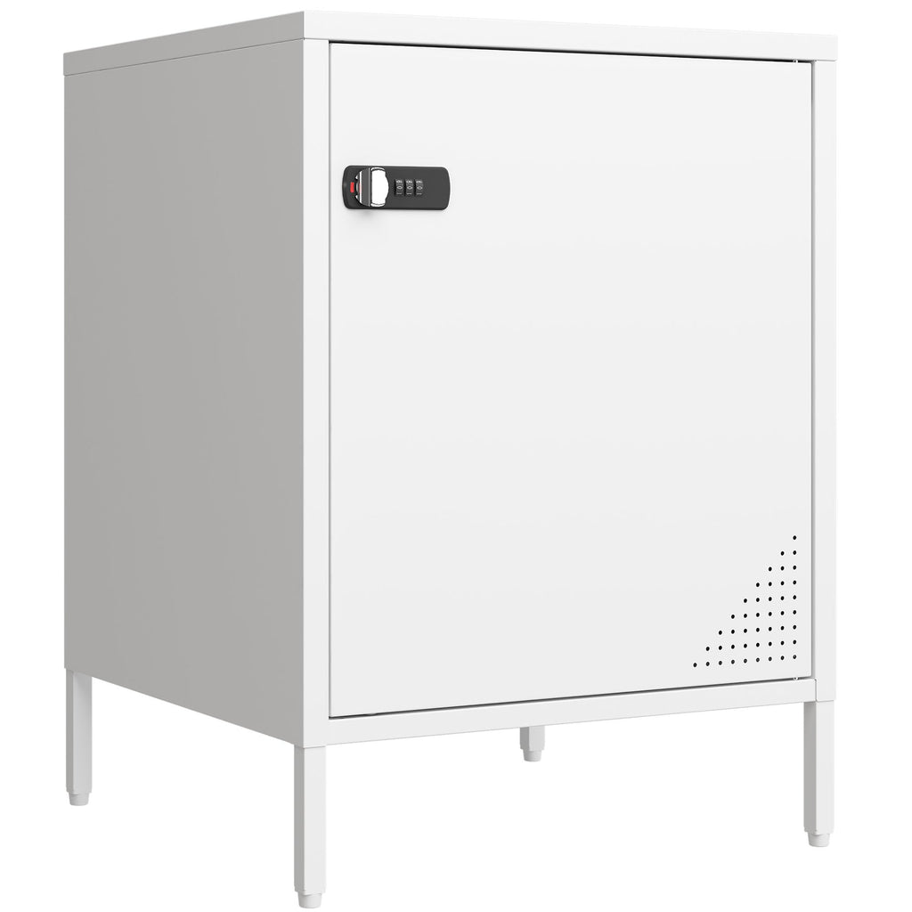 Steehoom Metal Locker End Table Single Door Nightstand Lockable Bedside Table Storage Cabinet for Bedroom, Dorm, 21.26”H X 15.75”W X 15.75”D (1 Door, White)