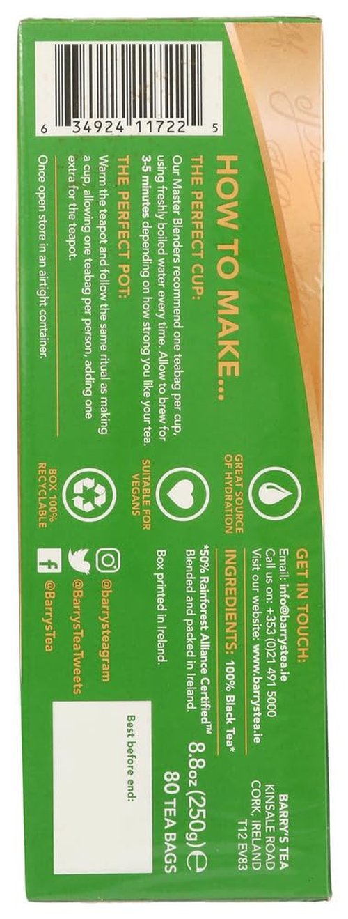 Barry's Tea Irish Breakfast Tea - Bold Flavor, 80 Count Box | Perfect for Morning Boost
