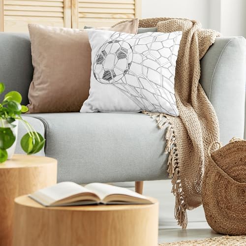 Ambesonne Soccer Throw Pillow Cover 16" x 16" - Black & White