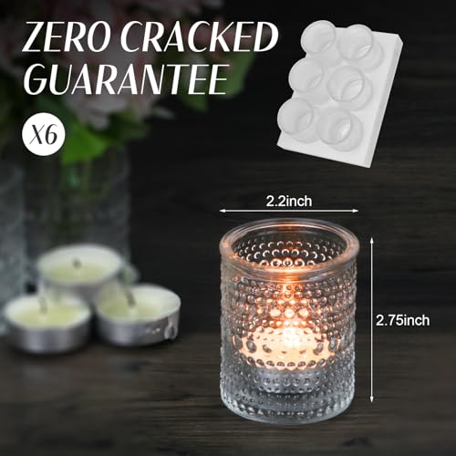 HOXHA 6 Pack Clear Glass Votive Candle Holders - Durable & Versatile