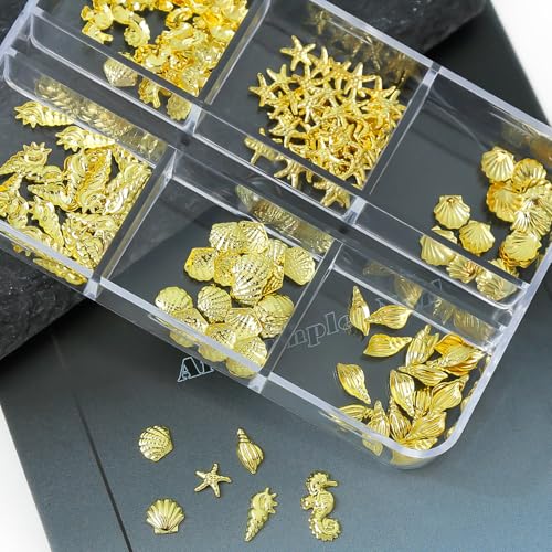 Ocean Style 3D Gold Nail Charms and Gems Seashell Starfish Rhinestones