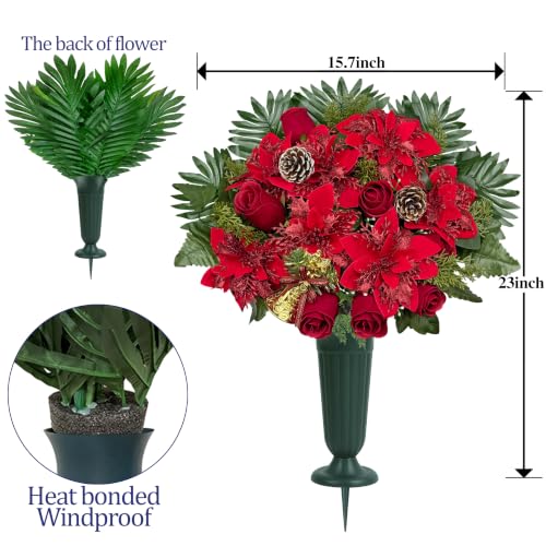 Artificial Cemetery Flower for Graves - Burgundy & Gold Christmas Tribute