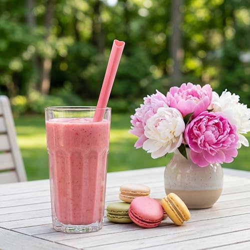 100 Pcs Reusable Heart Shaped Pink Straws for Parties