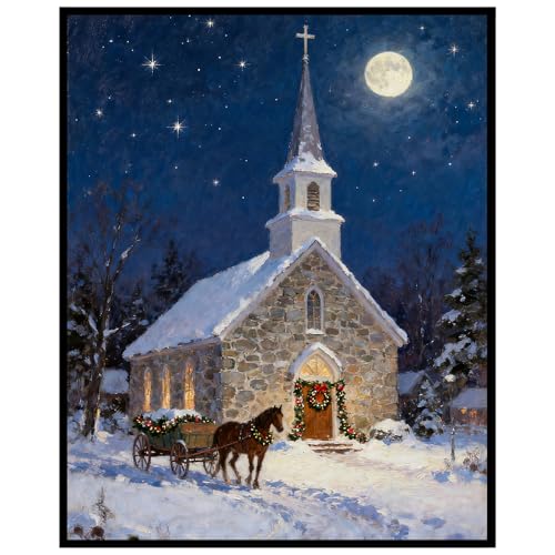 Vintage Christmas Wall Art Print - Rustic 8x10 Santa Painting