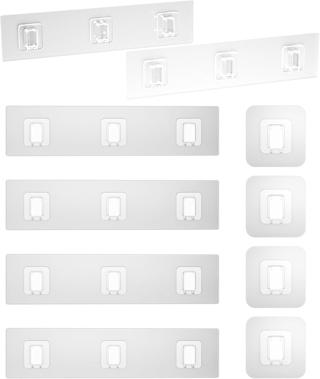 Skiennix Shower Caddy Adhesive Hooks - Strong Waterproof No-Drill Design | 10-Pack (Triple 6pcs + Single 4pcs)