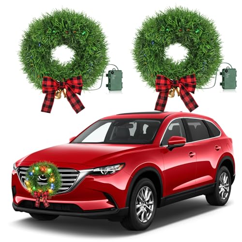 2-Piece RGB LED Car Wreaths for Truck Decorations - Festive Holiday Vehicle Decor