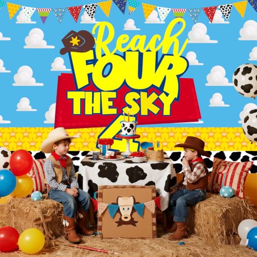 Reach for the Sky Birthday Backdrop - Clouds & Cartoon 4th Party Decoration