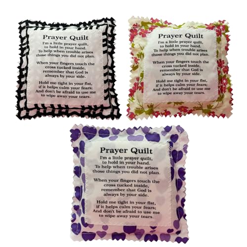 Mini Christian Prayer Quilt Squares Set of 3 - Vintage Pocket Scripture with Cross