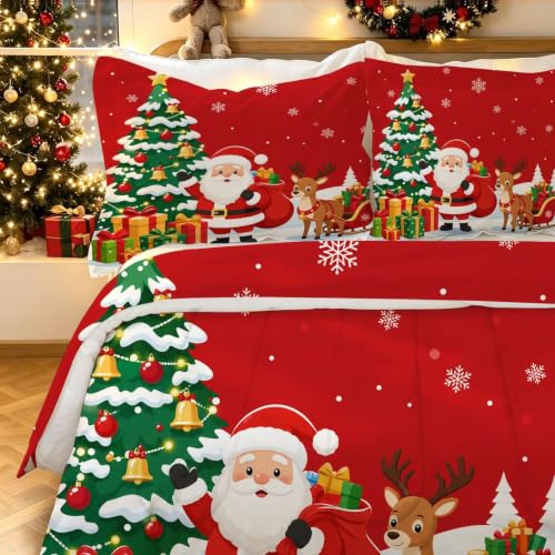 Christmas Santa Reindeer Twin Comforter Set - Soft Bedding with Holiday Design