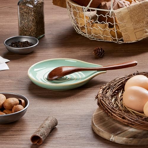 HaWare Ceramic Spoon Rest for Stove Top - 5.1" Sage Green Kitchen Holder