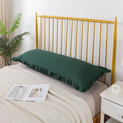 KAIANG Boho Body Pillow Case 20x54 Inches, Ruffled Dark Green Microfiber