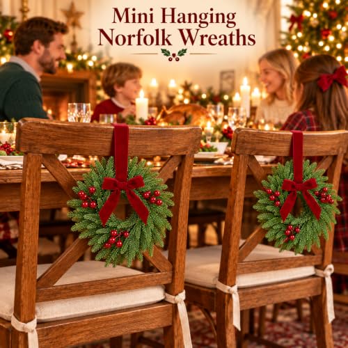 Mini Christmas Wreaths for Cabinets - Norfolk Style, 6 Pack, 11.5 Inches