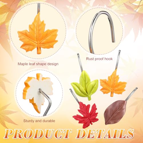 Cinnvoice 12 Pcs Autumn Maple Leaf Shower Curtain Hooks