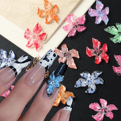 100 Pcs 3D Hawaii Flower Nail Charms Hibiscus Resin Floral Manicure Gems
