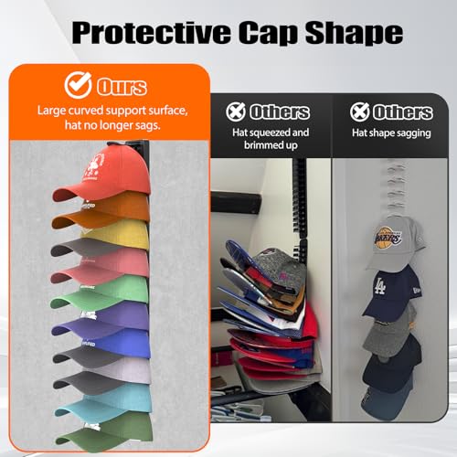 HeQe Hat Organizer for Baseball Caps - Adhesive Wall Rack, Black, 1 Pack