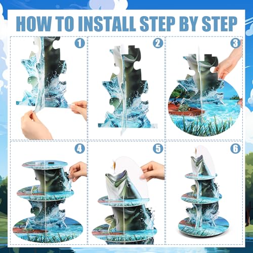 3-Tier Fishing Themed Cupcake Stand - Decorative Cardboard Party Tower