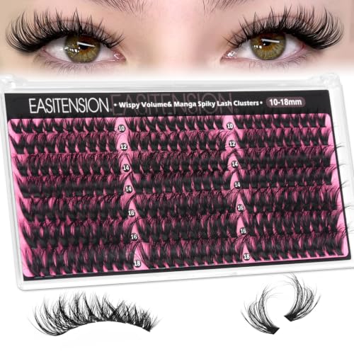 EASITENSION Manga Lash Clusters Wispy DIY Eyelash Extensions Kit 210pcs D Curl