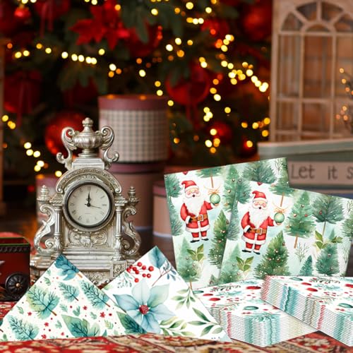 Christmas Tree Napkins - 40 Pcs Green Holiday Disposable Paper Napkins for Xmas Party