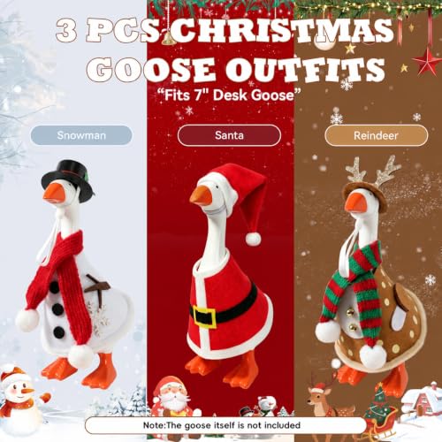 Christmas Desk Goose Outfits Set for 7 Inch Mini Desktop Goose Statue - 3 Styles