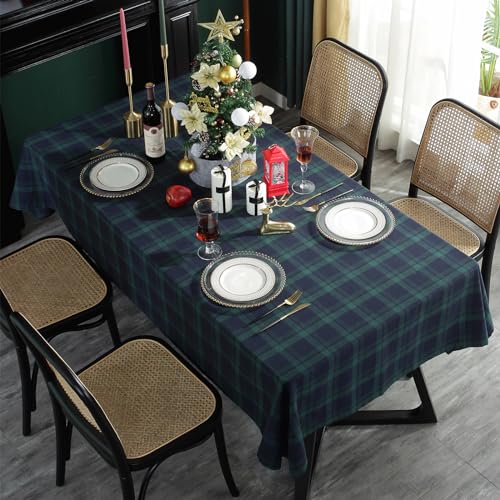 Rectangle Fabric Tablecloth Set - Blue & Green Plaid, 55 x 79 Inches, 2 Pack - Holiday Dining Cover
