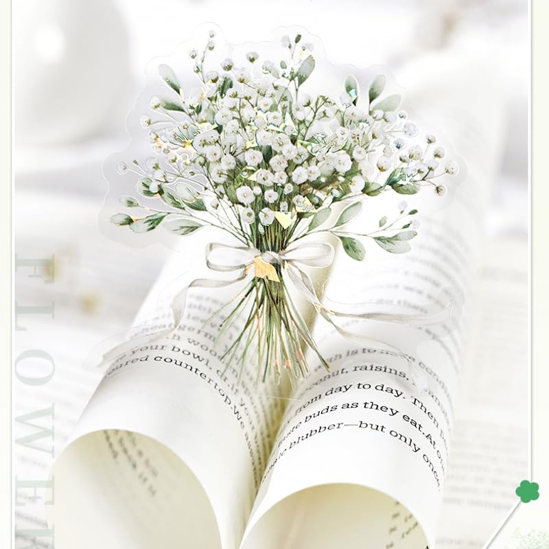TIAMECH Starry Gypsophila Flower PET Stickers 60 Pcs Waterproof Junk Journal